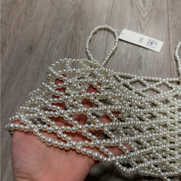 Urban Outfitters Cream Pearl Embellished Crop Top - Picture 3 of 4